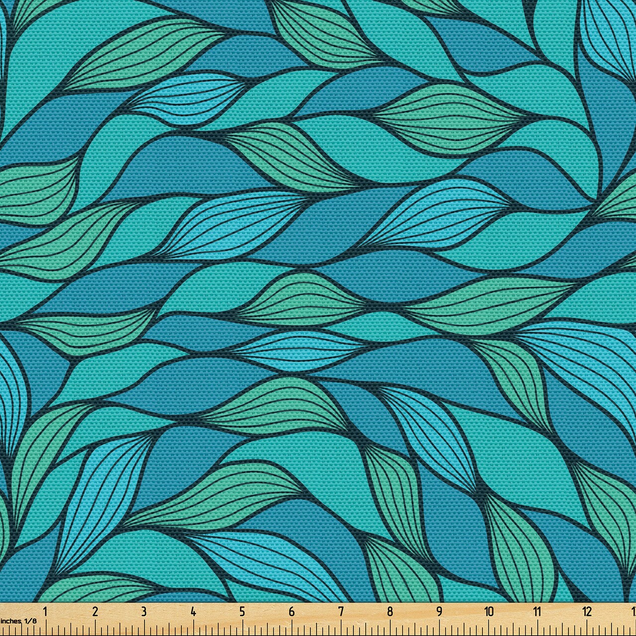 Ambesonne Teal Fabric by the Yard, Abstract Wave Design with Colorful Design Ocean Themed Marine Life Pattern Print, Decorative Fabric for Upholstery and Home Accents, 1 Yard, Mint Green Blue
